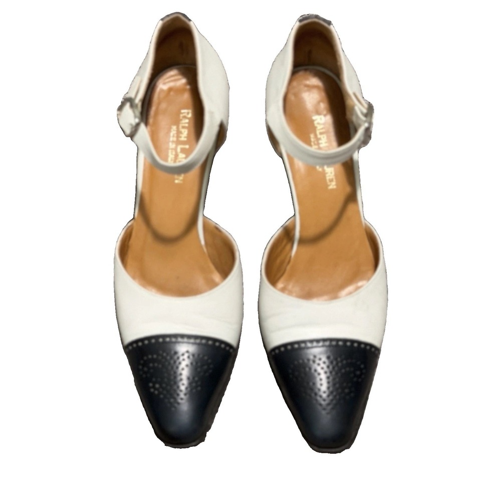 VNTG Ralph Lauren Cap-Toe Spectator Heels Navy Ivory Italian Leather Pumps  6.5